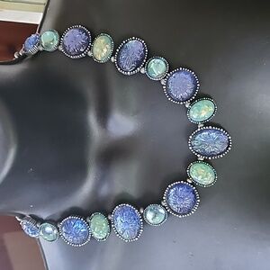 Avon Nina Ricci vintage style lucite chunky necklace flowers designer blue green